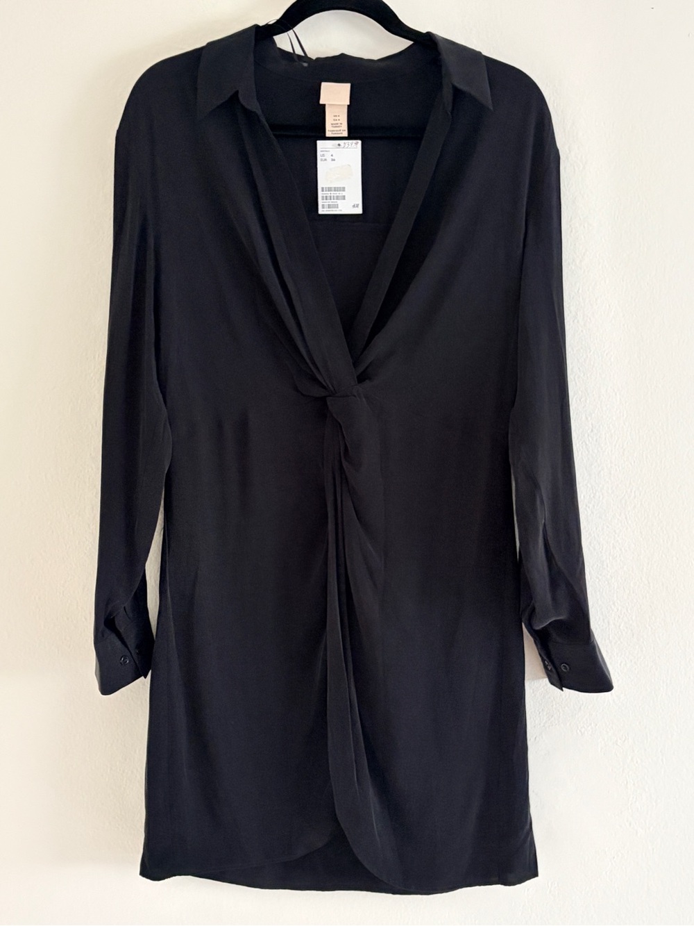 H&M Black Twist-Front Long Sleeve Dress